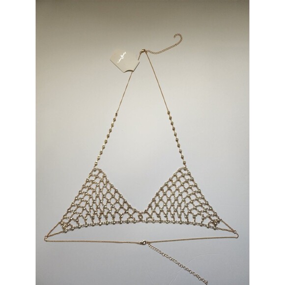 Womens Body Chain Bra Jewelry Halter Backless Rhinestone Top Chain Bikini AB Cup - Picture 1 of 10